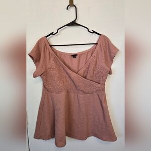 239. Torrid Women's Pink Smocked Short Sleeve Top